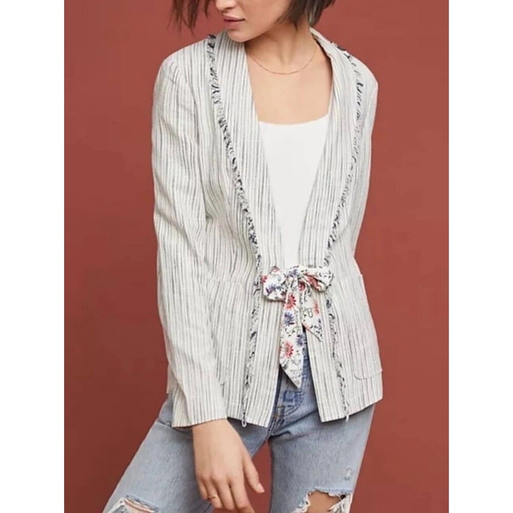 Cartonnier by Anthropologie Coddington Blazer Jacket Ivory Navy Stripe Women’s 6